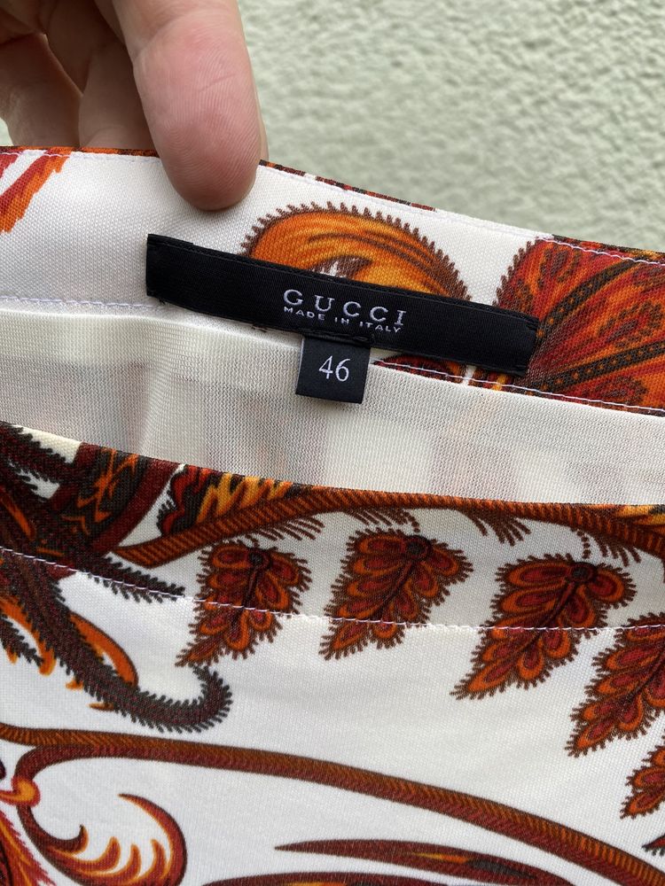 Biała pomarańczowa sukienka z wiskozy kwiecisty print Gucci