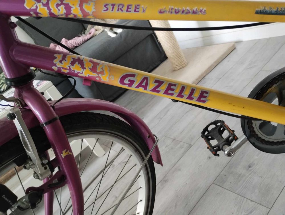 rower gazelle fioletowo-żółty