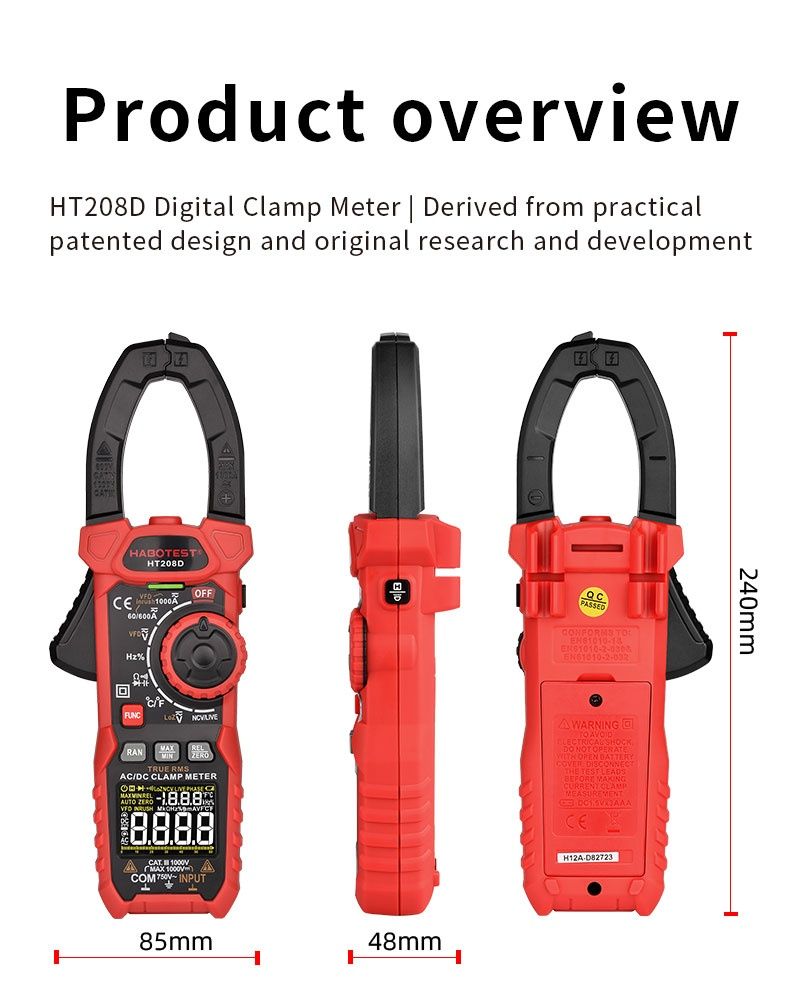 Токоизмерительные клещи Habotest HT208D AC/DC 1000A AC 750V/DC 1000V