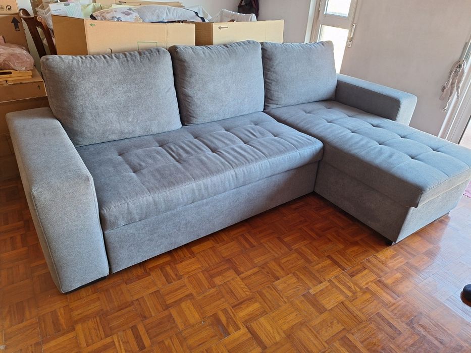Sofa com chaise longue de 3 lugares com sofa cama