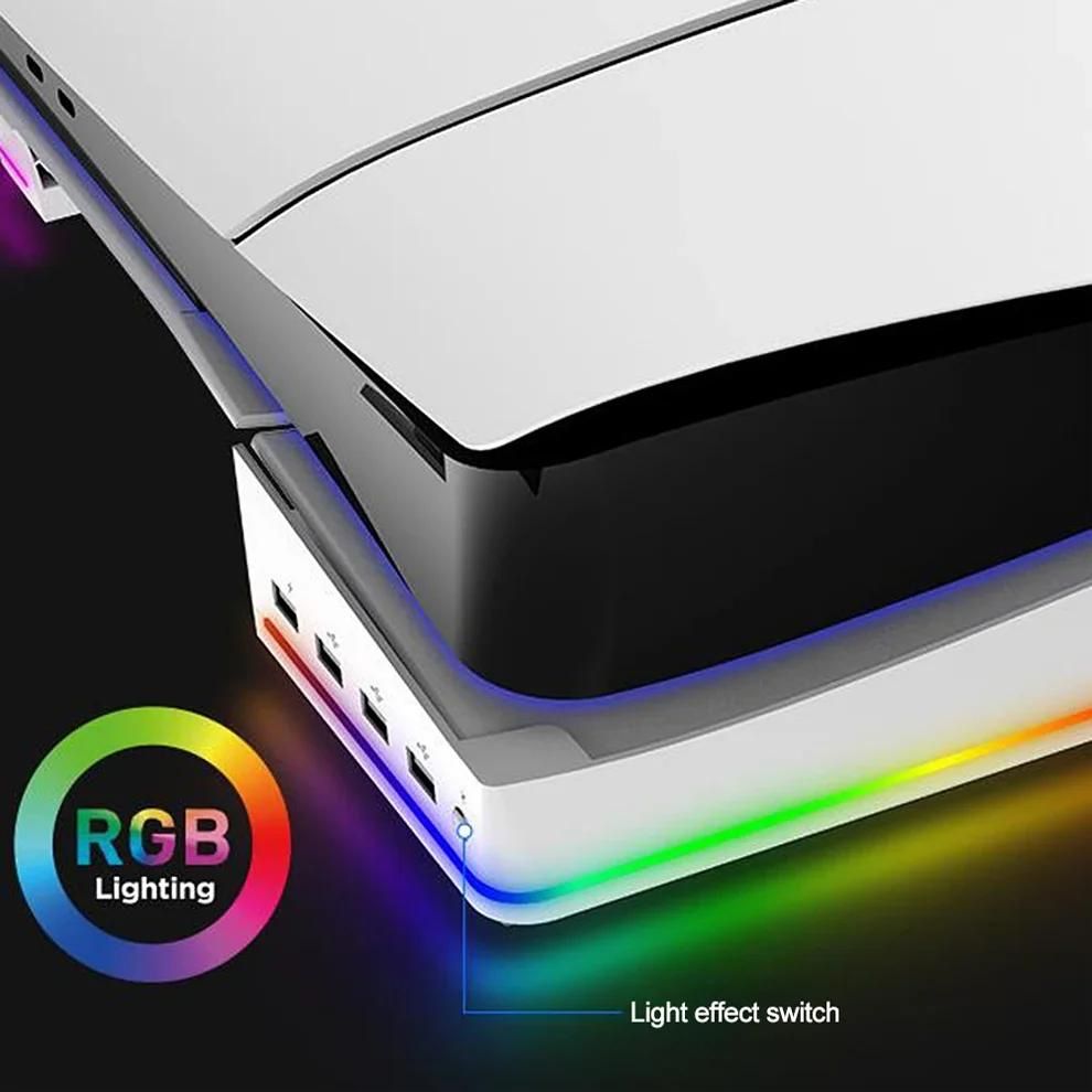 Горизонтальна підставка для PS5 Slim | 4 USB, RGB, охолодження