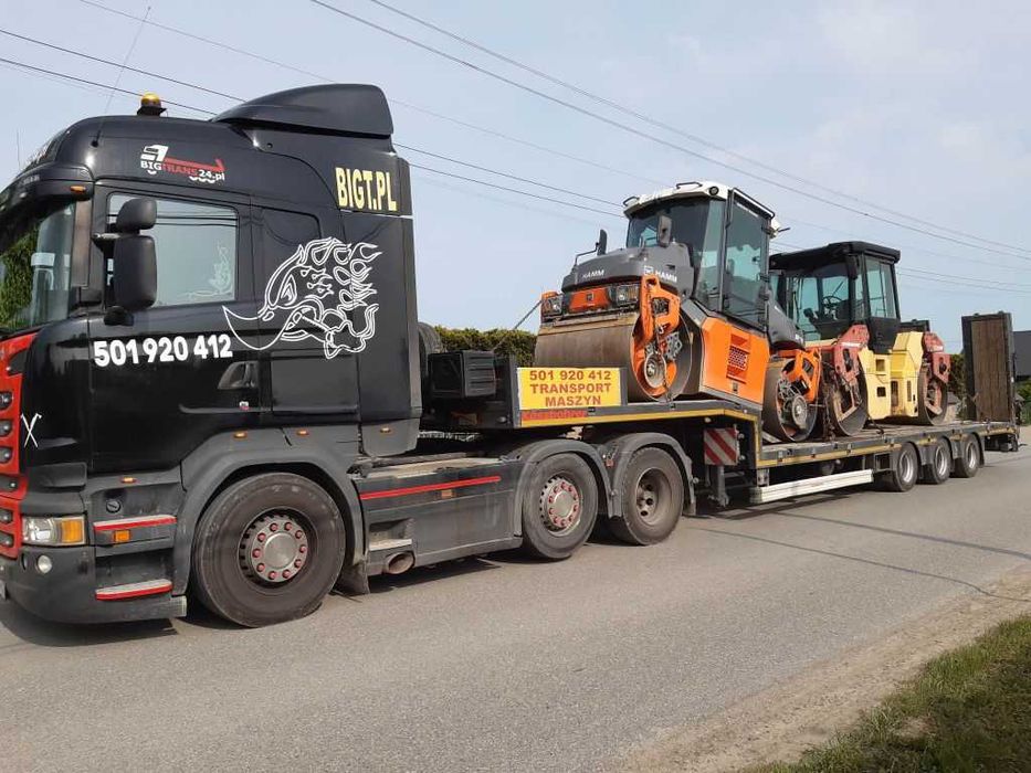 Transport maszyn, laweta niskopodwoziowa, przerzuty maszyn podczołgówa