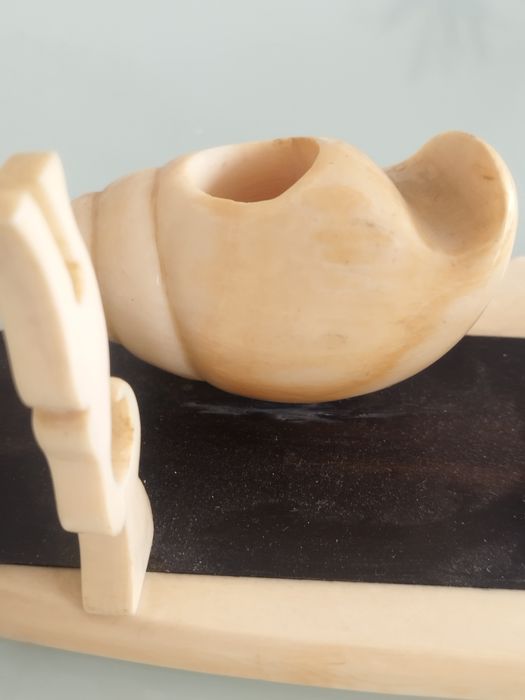 Conjunto de secretária antiga em madeira de ébano...