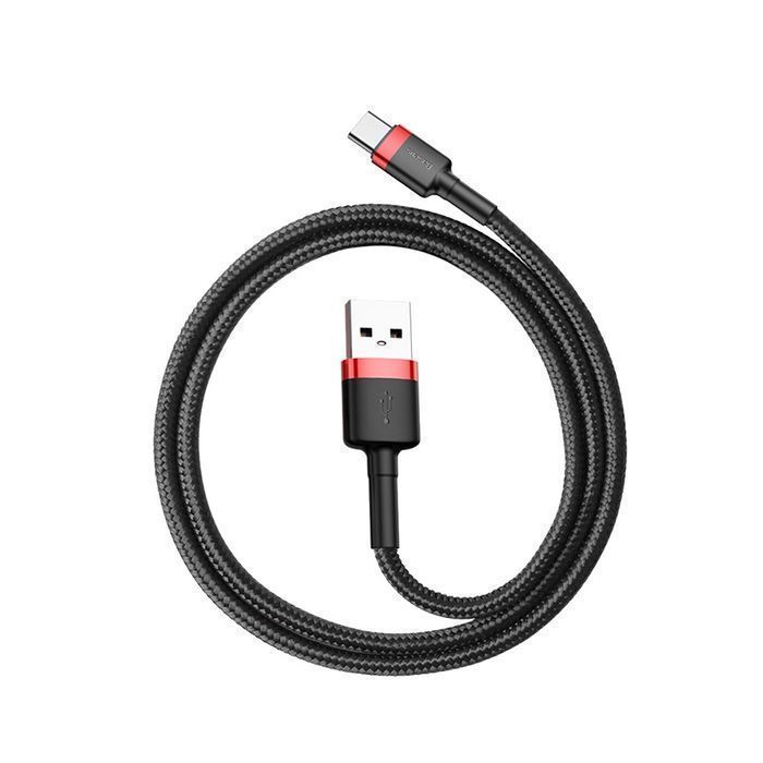 Baseus Cafule - Nylonowy Kabel USB-C QC3.0 3A 0,5M - Czarno-Czerwony