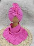 Ania komplet turban+chusta w prążek rozowy cukierek uni 46-50cm