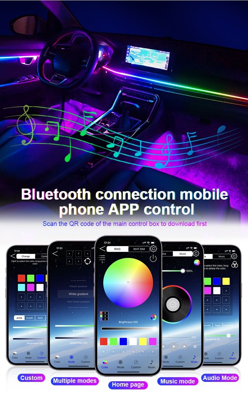 Kit iluminação interior Carro RGBic Luz Ambiente a cores com App NOVO