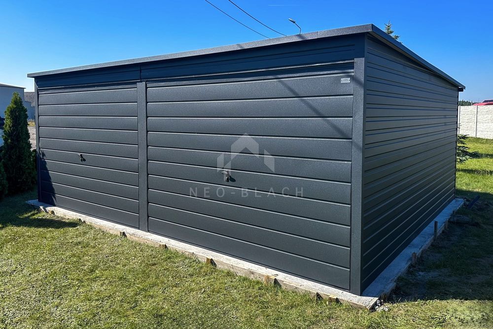 Garaż Blaszany 6X4,5M - 2X Brama - Antracyt Dach Spad W Tył Nb145