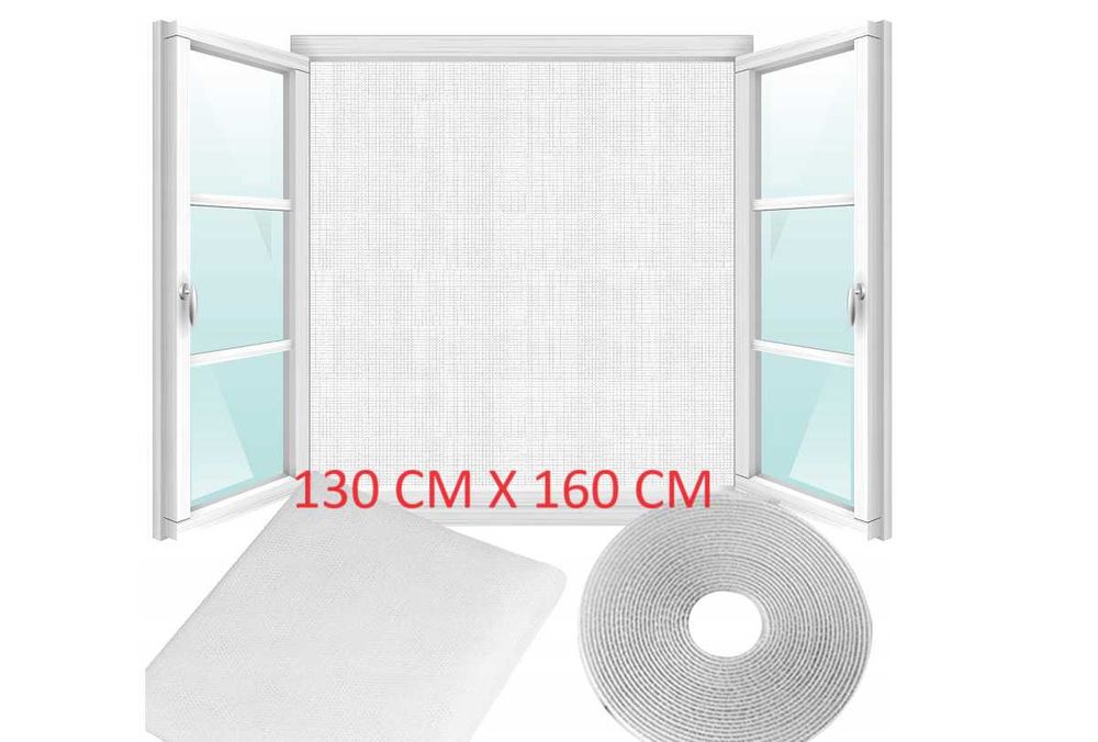MOSKITIERA Okienna + TAŚMA RZEPOWA 160cm x 130cm Osłonka na okno komar
