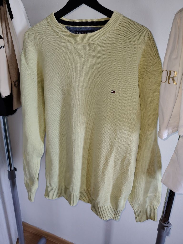 Markowy sweter męski Tommy Hilfiger r XL/XXL zielony jasny bawełna