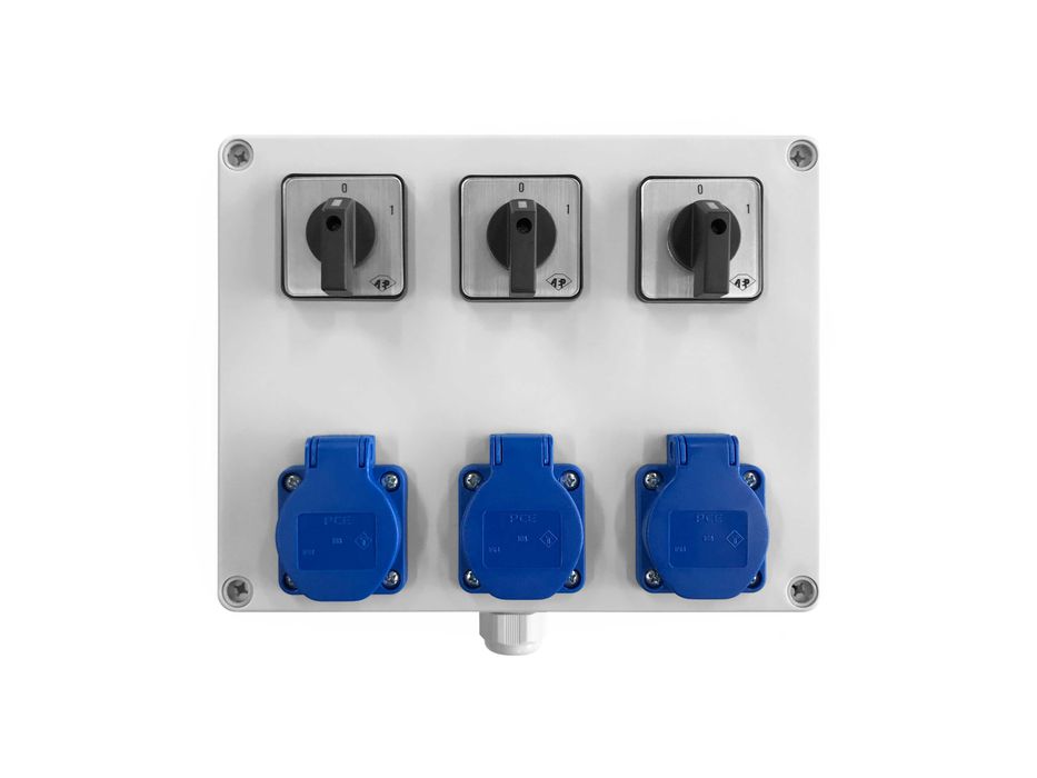 Rozdzielnica elektryczna natynkowa, gotowa, gniazda 3x16A 230V + 0-1