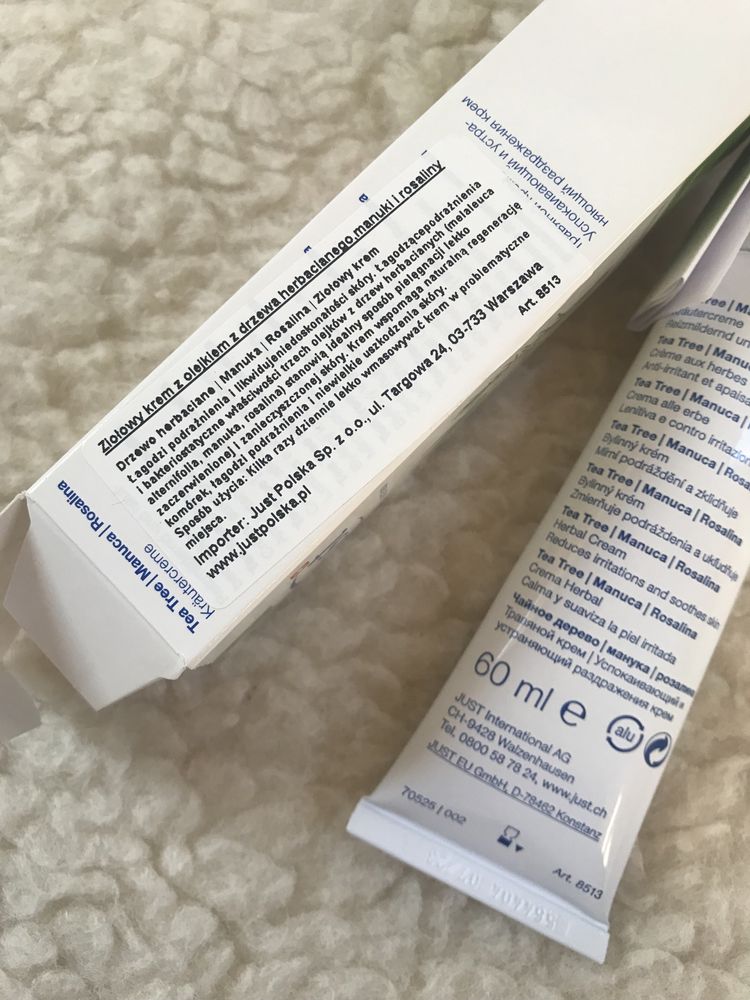 Nowy ziołowy krem Just drzewo herbaciane, manuka, rosalina