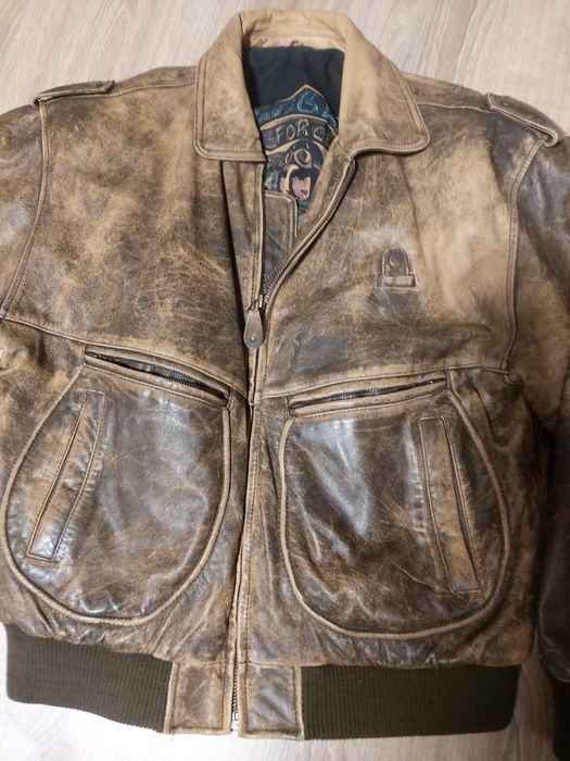 Чоловiча шкiряна куртка пiлот бомбер