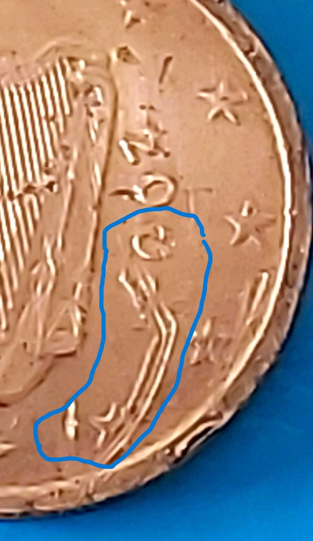 2 cêntimos de 2002 da Irlanda, Harpa com Defeitos cunhagem