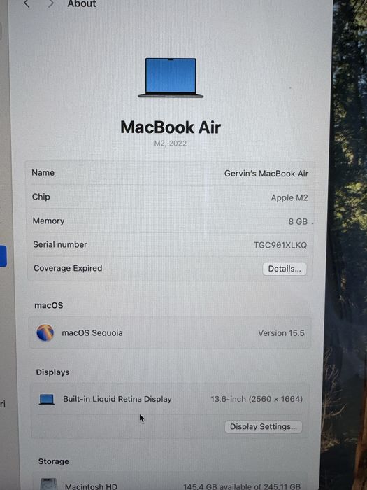 MacBook Air M2 (2022) - 256GB SSD / 8GB RAM - Como Novo - €790