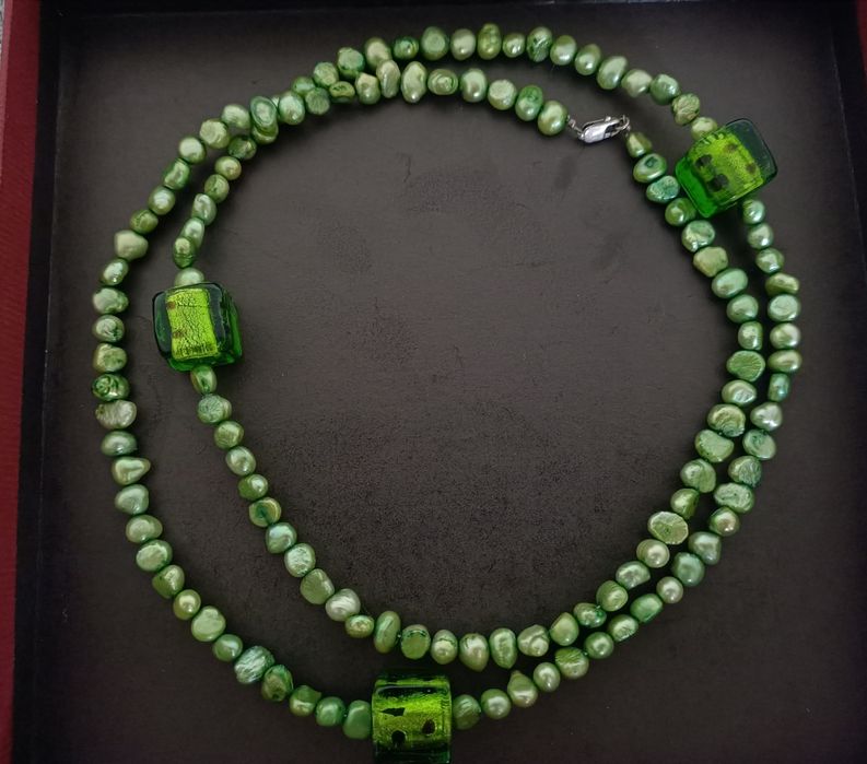 Naszyjnik perły naturalne zielone