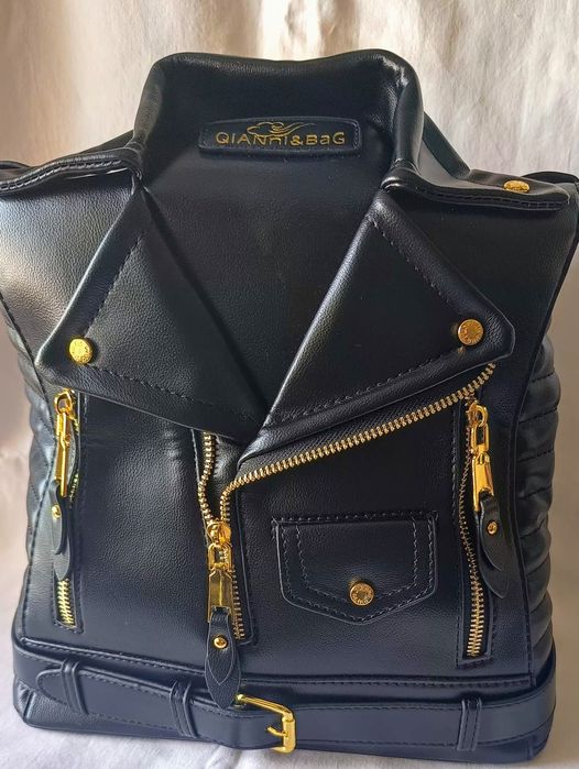 Designerski czarny plecak skórzany jak ramoneska