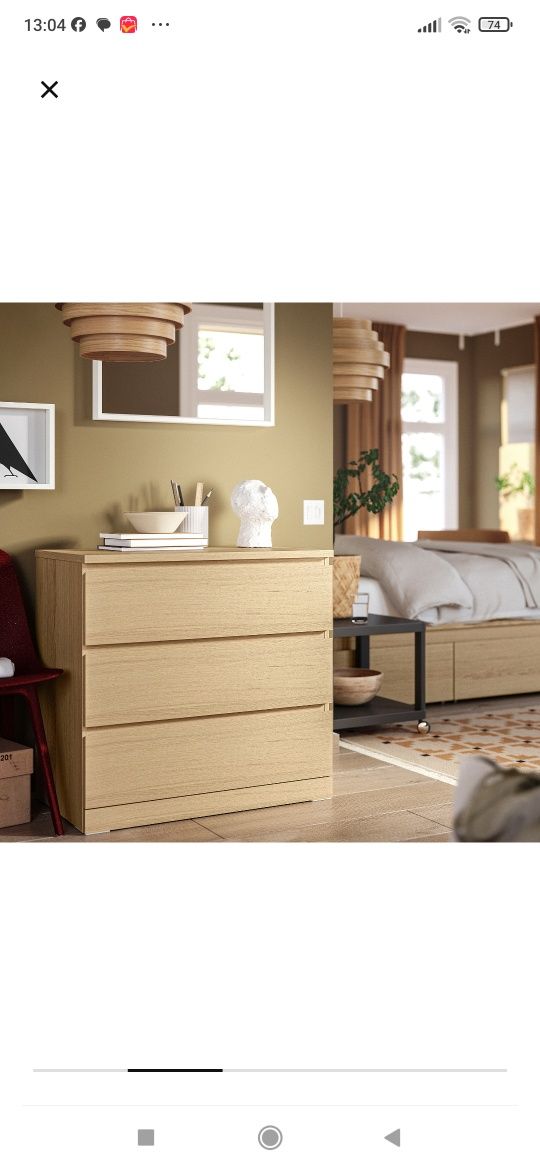 Komoda IKEA Malm 3 szuflady dąb bielony