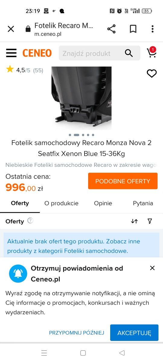 Nowy fotelik recaro monza nova