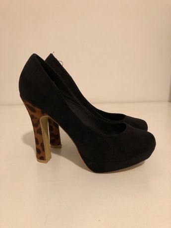 Sapatos pretos de salto “animal print” - tamanho 37