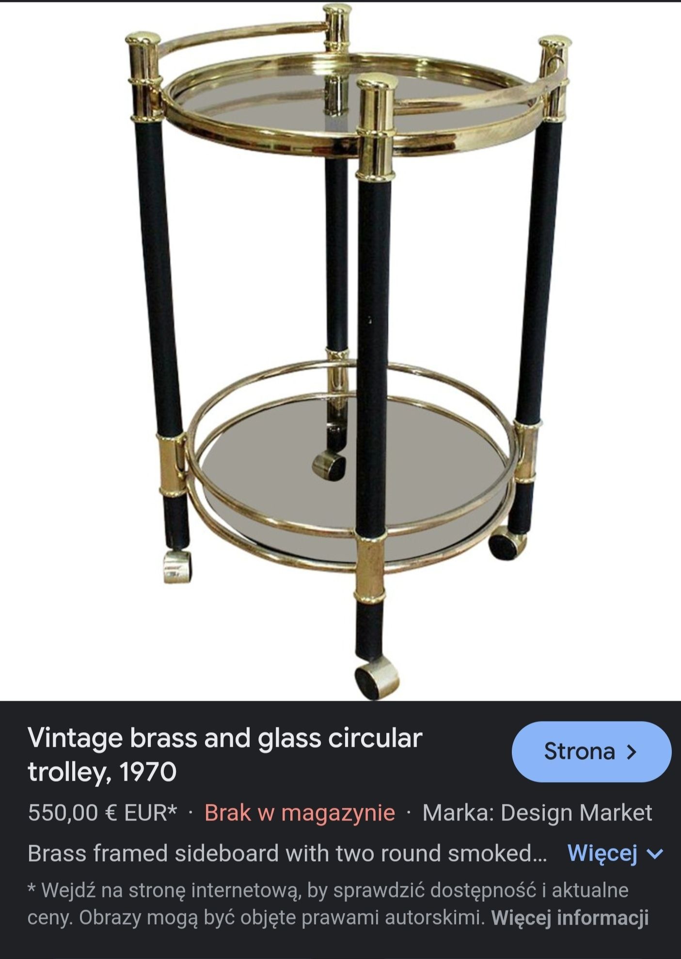 Stolik kawowy barek trolley mosiądz MID century 70s bauhaus