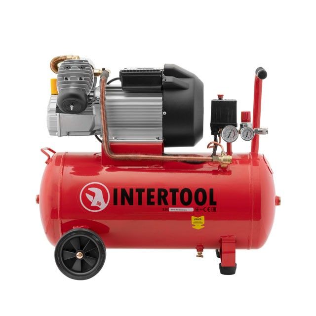 Компрессор 50 л, 3 кВт, 10 атм, 420 л/мин, 2 цил. INTERTOOL PT-0007.