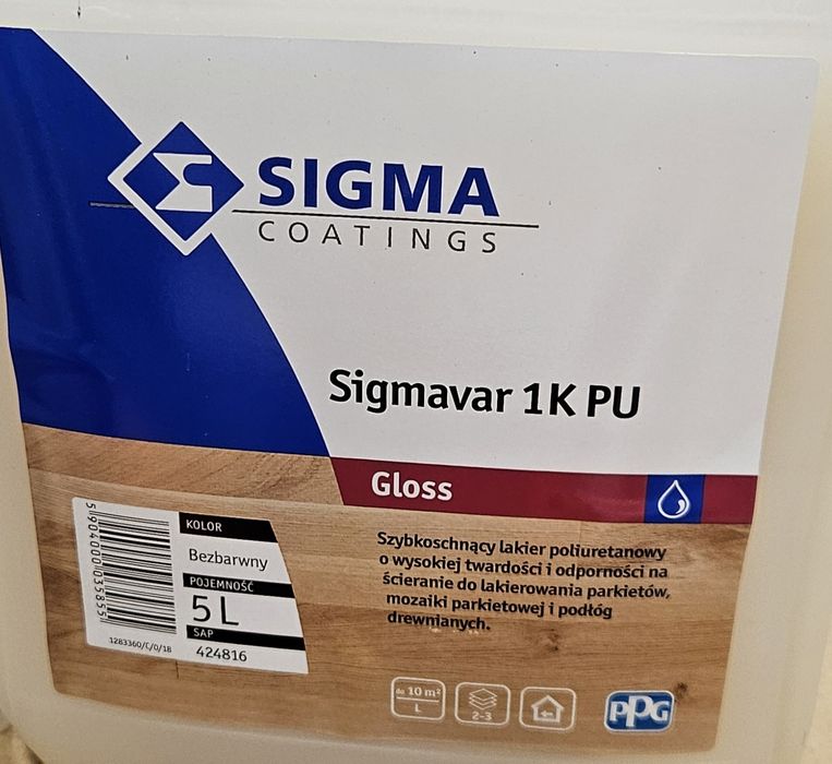 Lakier SIGMA Sigmavar 1K PU 5 l do parkietów, podłóg,  szybkoschnący