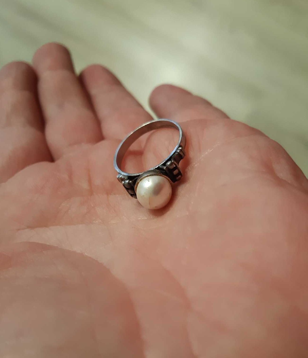 Srebrny pierścionek - oczko perełka - wyrób z dawnych lat