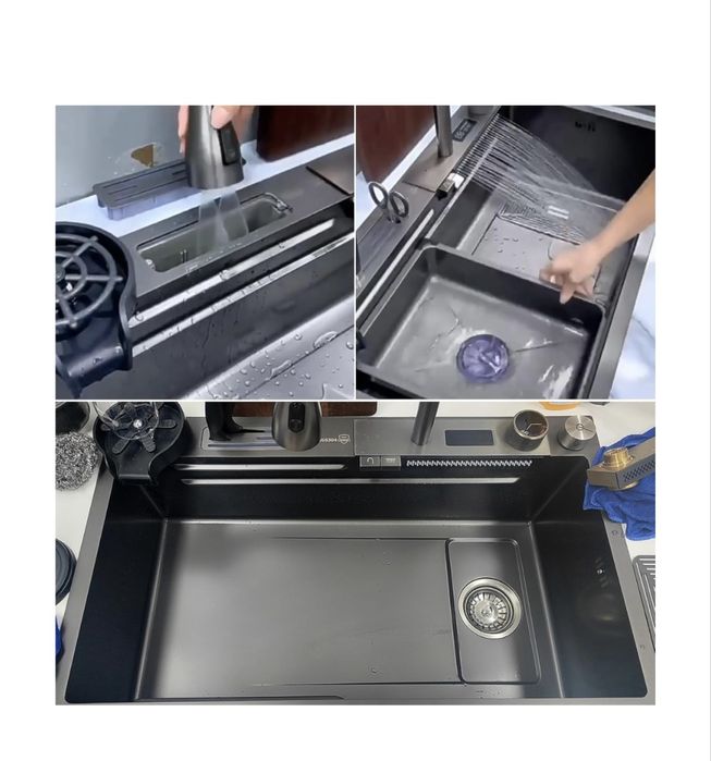 Nowoczesny zlewozmywak kuchenny 80x45cm z wodospadem i wyświetlaczem