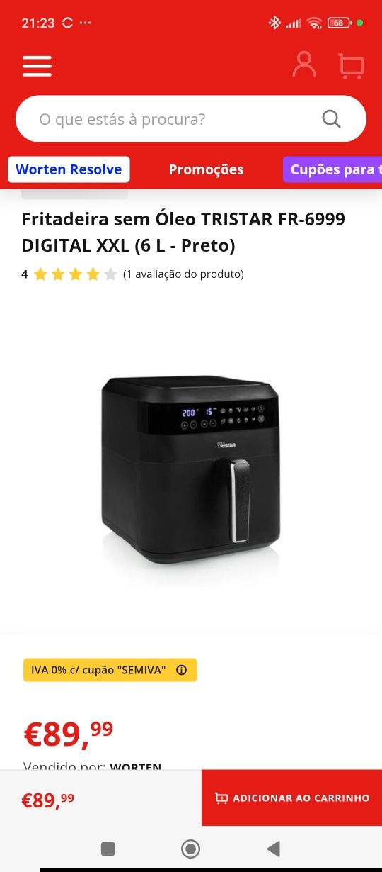 Actifry Tristar XXL - 6 Litros / 1.5 kg - Perfeito estado