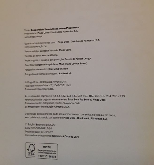 Livro: Desperdício Zero À Mesa com o Pingo Doce, novo!