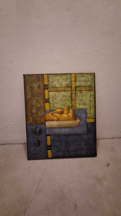 Quadro/ pintura com frutas - moldura danificada