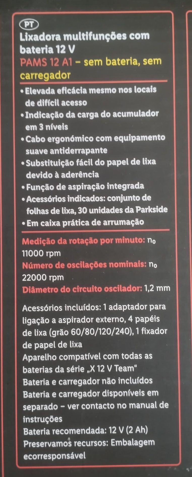Lixadora multifunções Parkside bateria e carregador 12V