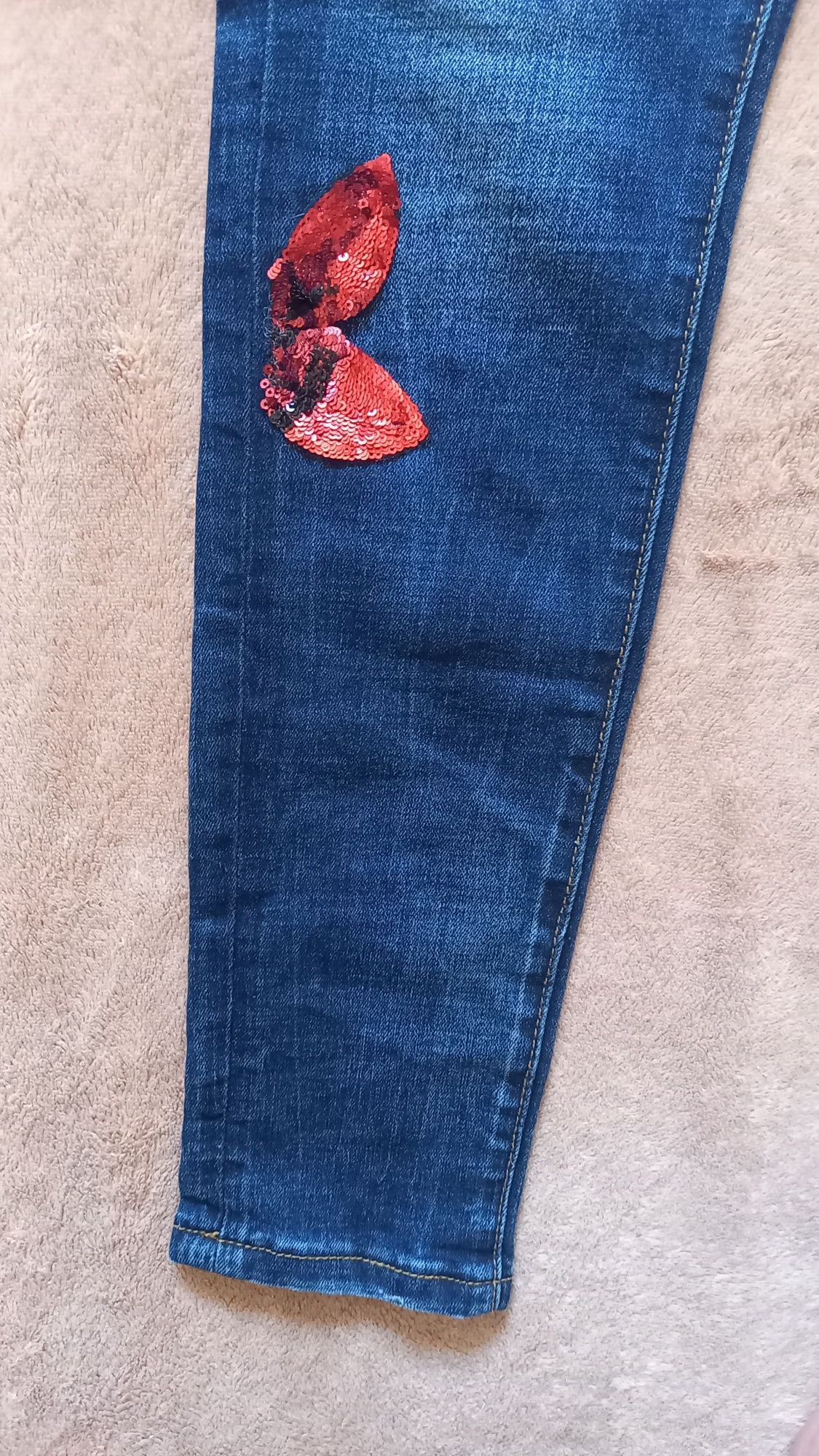 Spodnie jeans r.38/40 zdobione kwiaty