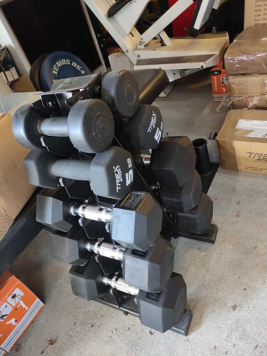 Hantle żeliwne ogumowane HEX stojak 2x5kg 2x7,5kg 2x10kg 2x12,5kg