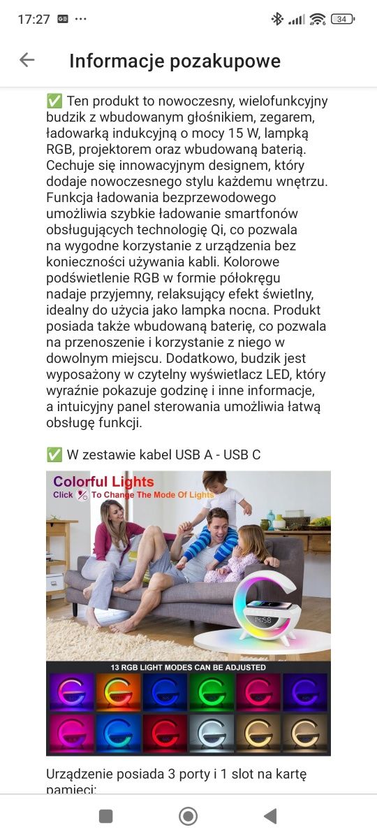 Budzik zegar głośnik radio lampka