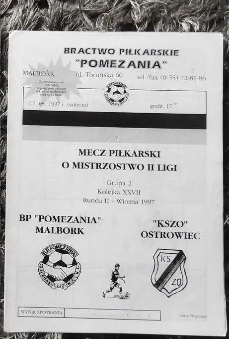 Program meczowy Pomezania Malbork vs KSZO 1997 r.