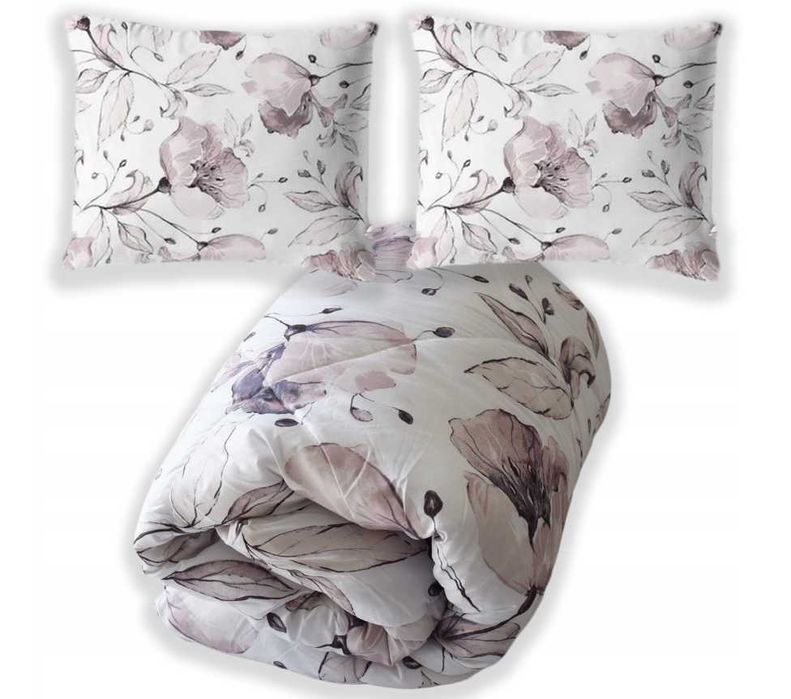 CAŁOROCZNA KOŁDRA 160x200 + 2 PODUSZKI 70X80 fioletowe kwiaty