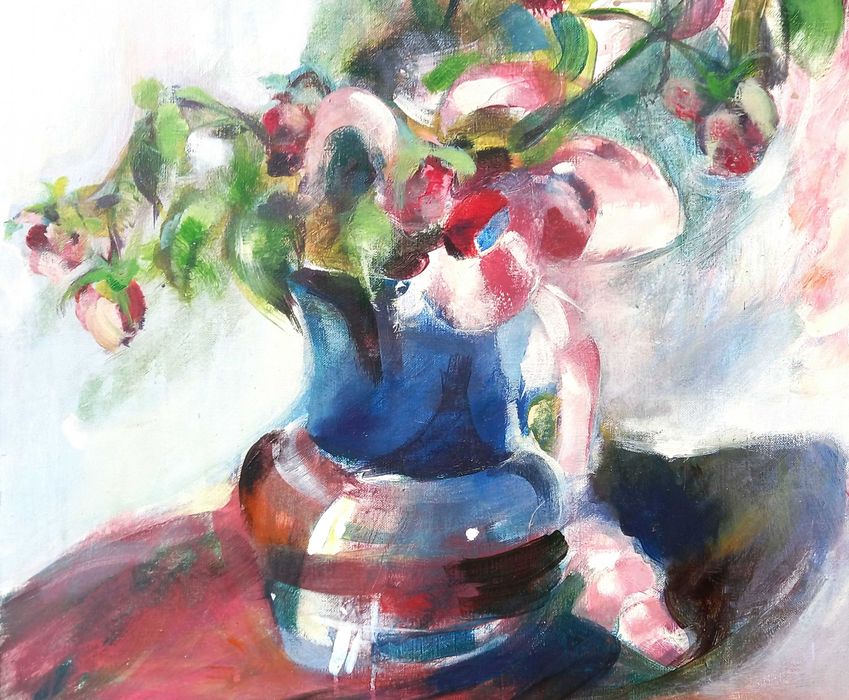 Martwa natura z różami, olej/płótno,  M. Omanowski