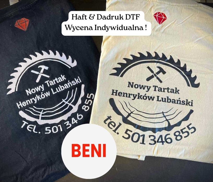 Haft Komputerowy, Nadruki DTF, odzież Reklamowa BENI & Sara workwear