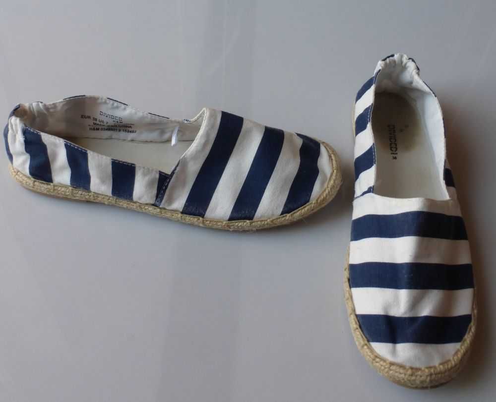 Espadryle H&M marynarskie pasy biało-granatow 38 39 baleriny balerinki