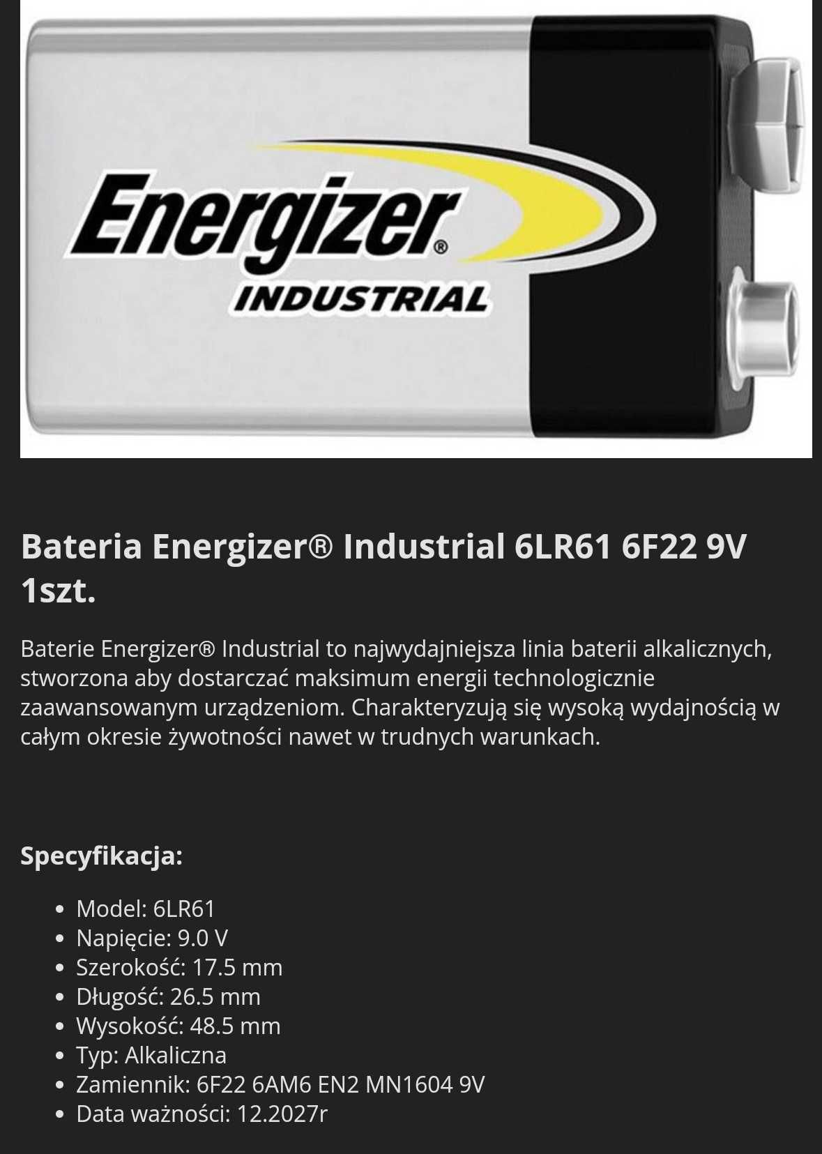 Baterie Energizer 9v alkaliczne 4 sztuki.