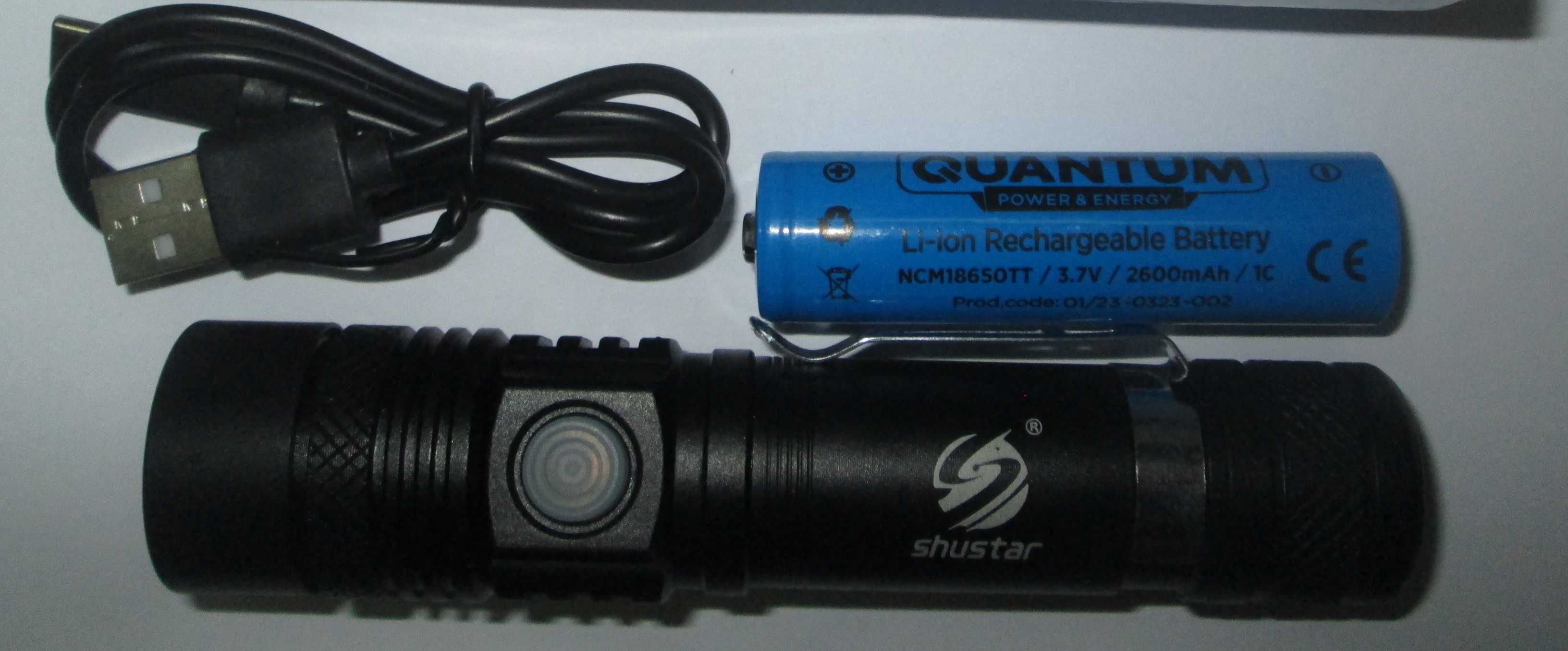 Ліхтарик ручний Shustar USB C з аккумулятором 18650