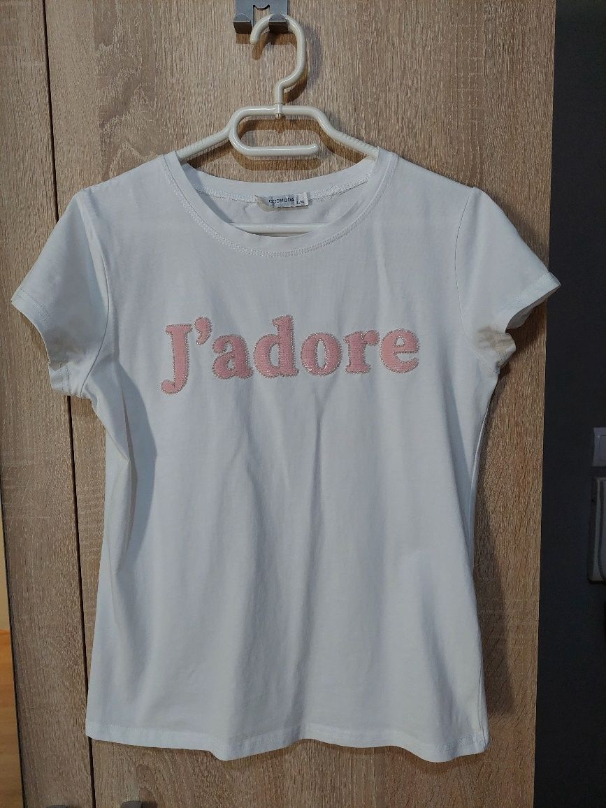 Biała koszulka basic *L/XL* Cosmoda bawełna napis Jadore