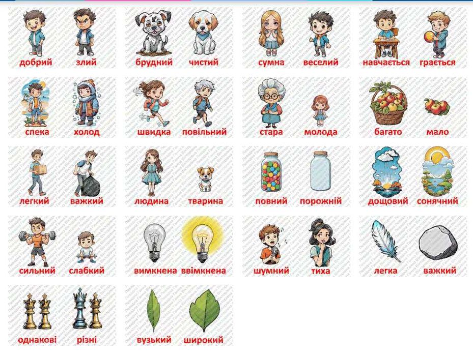 Картки для розвиткові "Антоніми" 30 шт. (ЕЛЕКТРОННІ) для дітей, уроки