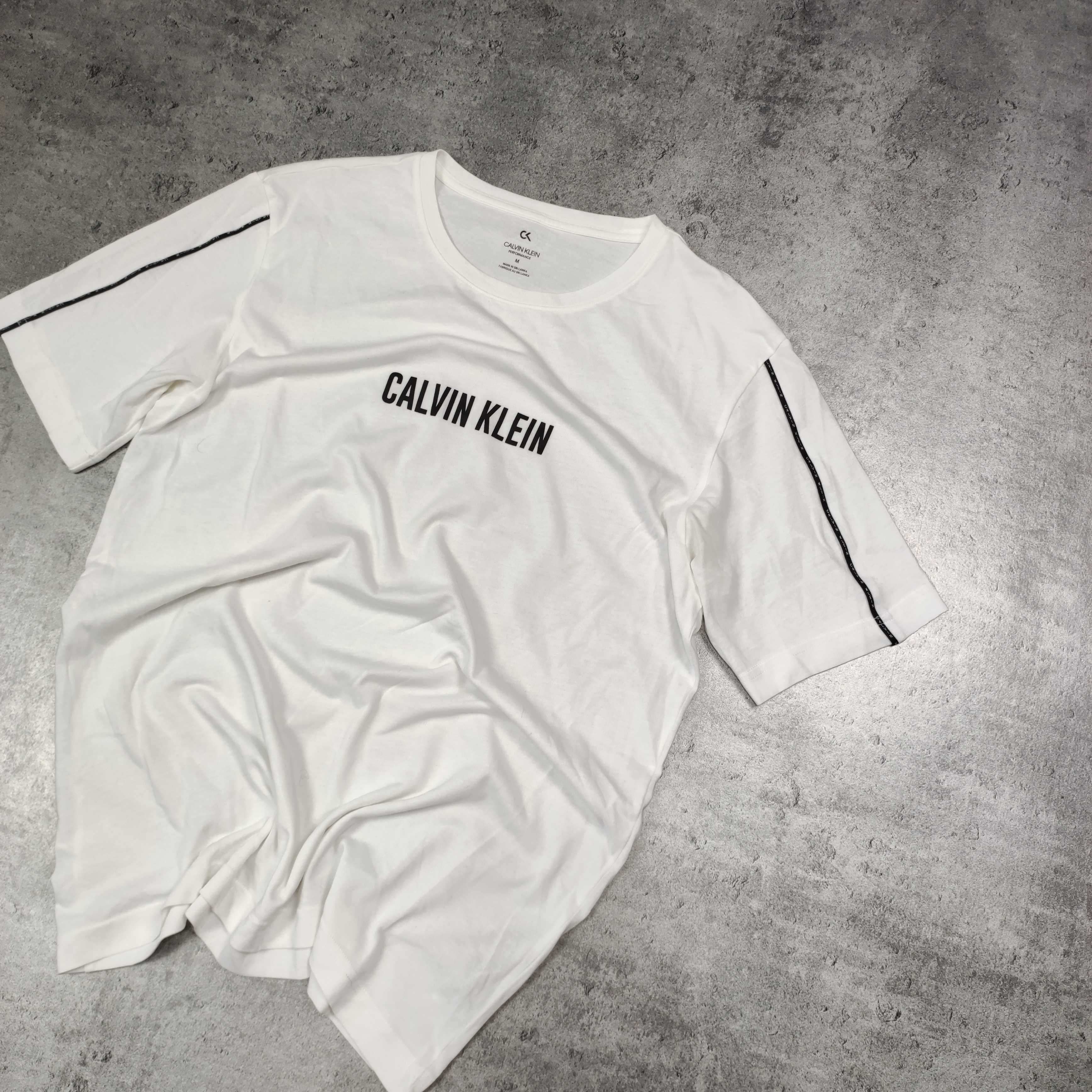 MĘSKA Koszulka PREMIUM Biała Duże Logo Lekka Calvin Klein Performance