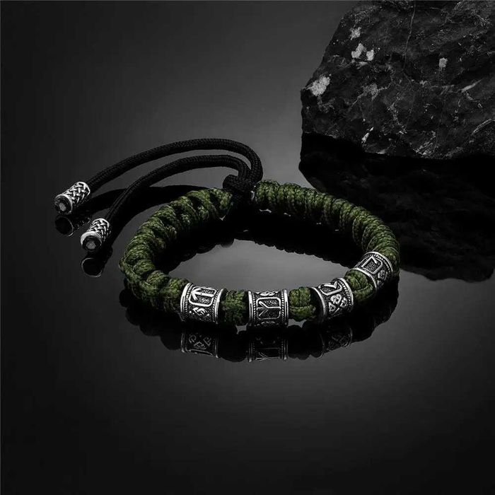 Чоловічий браслет з паракорду і сталі VIKING зелений з Рунами