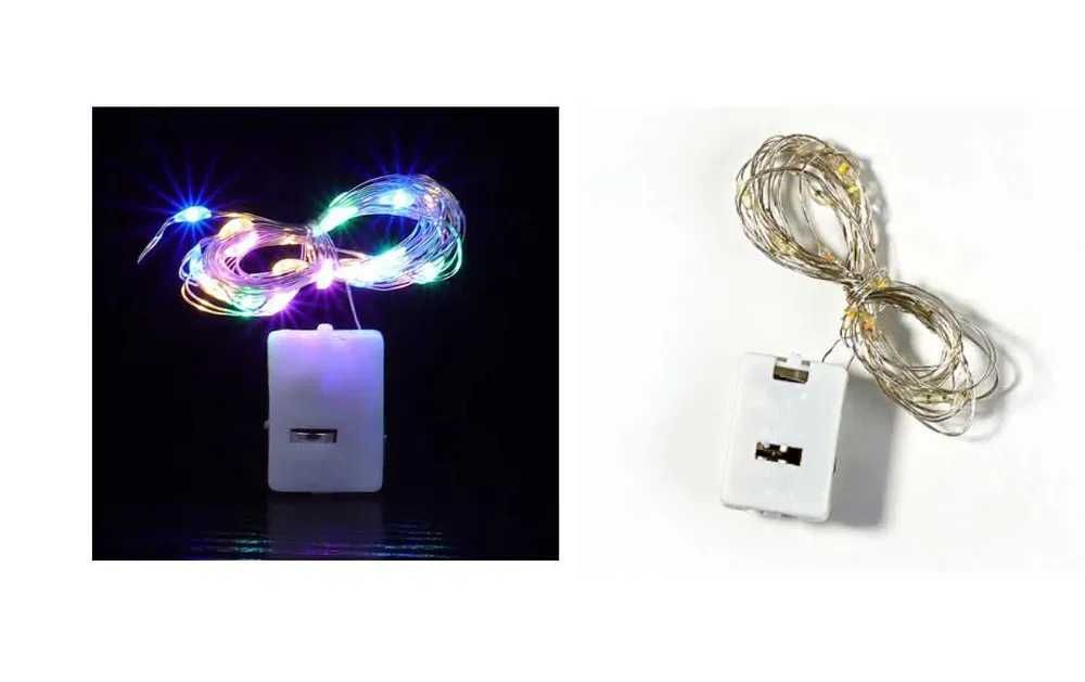 Lampki światełka diody LED 20 na baterie drucik + Baterie multi kolor