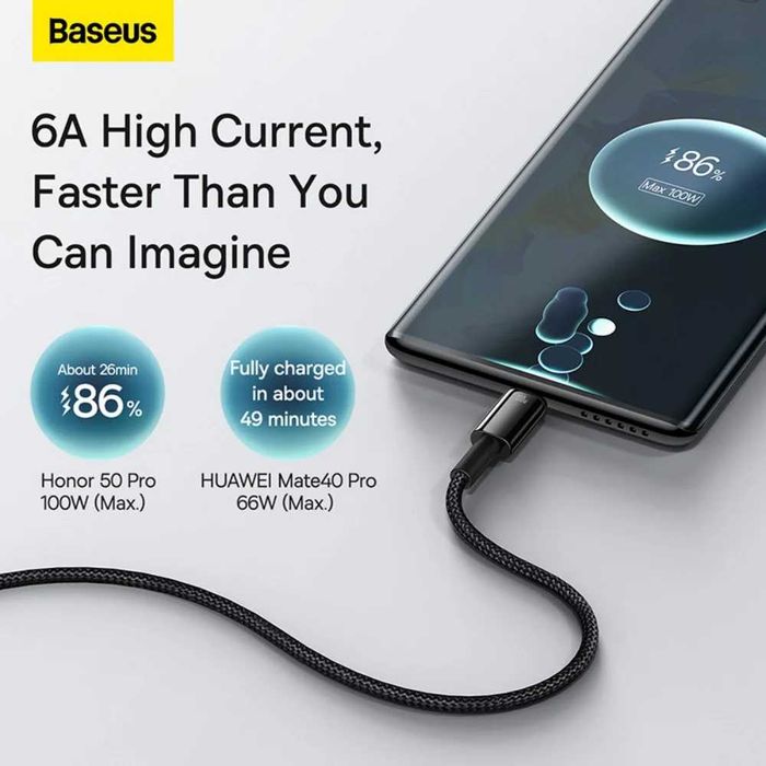 Kабель для швидкої зарядки USB -Type-C Baseus 100W 6A Tungsten Gold 1м