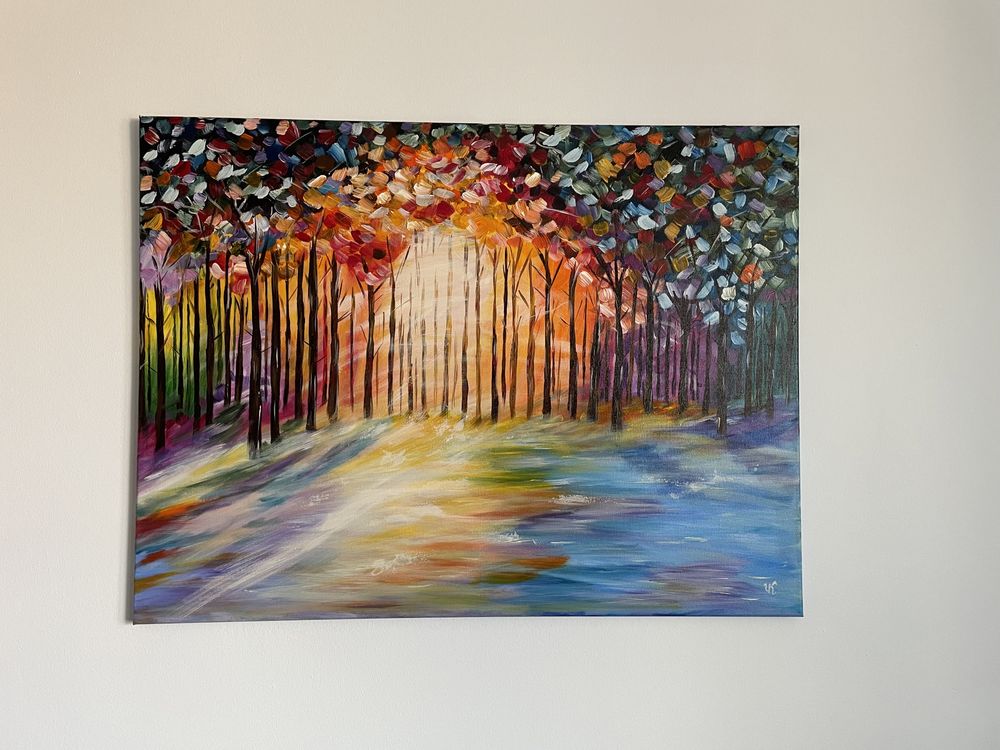 Obraz ręcznie malowany „ W kolorowym lesie „