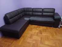 Narożnik 240x210 cm - Skóra ekologiczna, brązowy, rozkładany, pojemnik